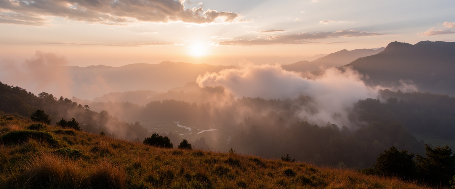 Soft morning sun breaking through thick fog, representing clarity emerging from uncertainty.