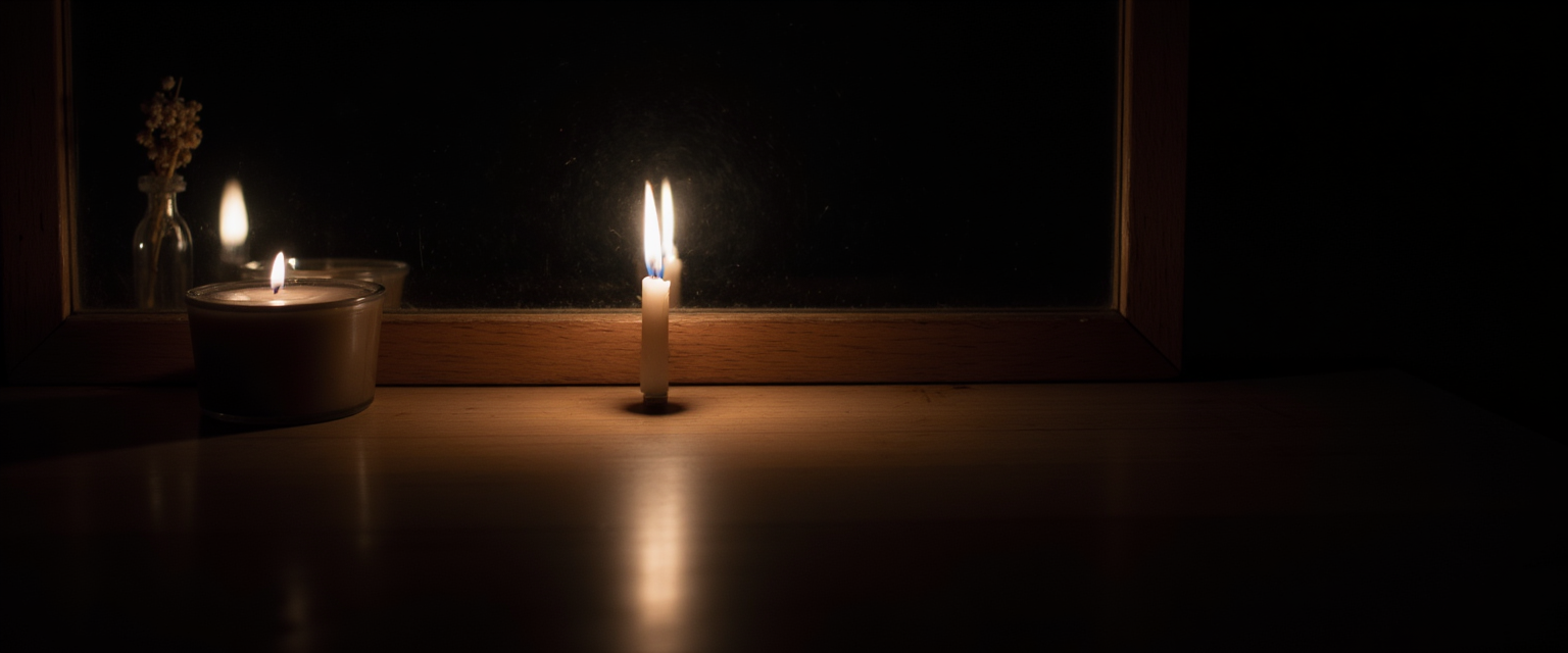 Candle next to a mirror showing both light and shadow, representing the balance of truth and growth.