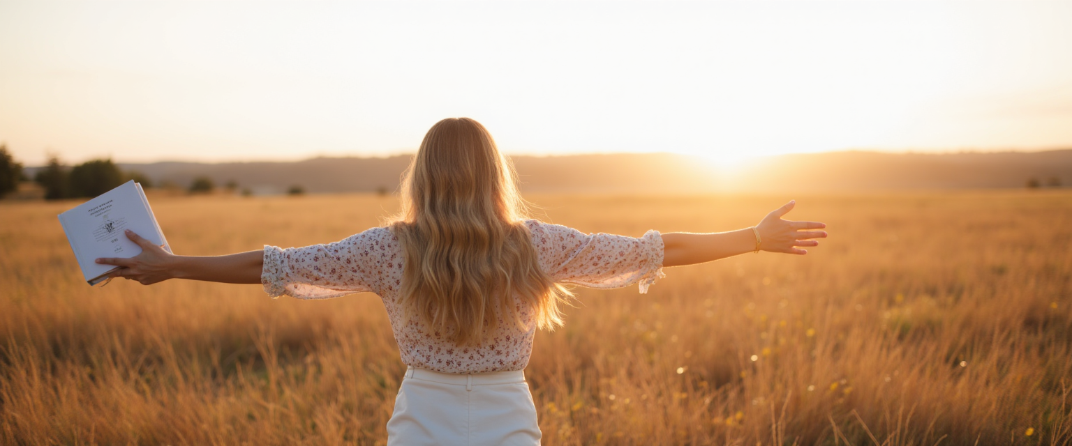 A woman releasing old learning while embracing possibility, representing education that frees the soul instead of limiting it.