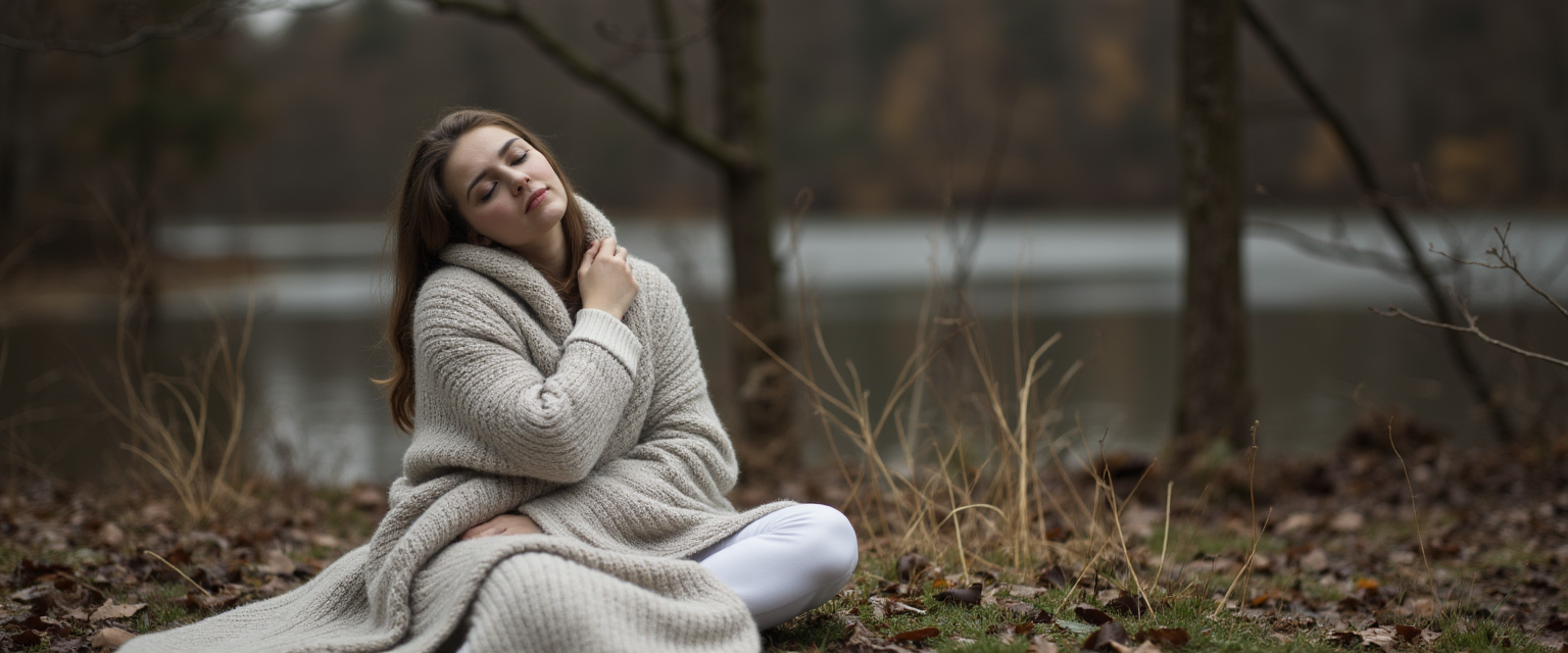 Woman resting in stillness, finding peace in the pause.