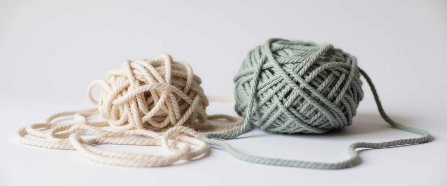 Tangled yarn symbolizing emotional labor, next to clarity.