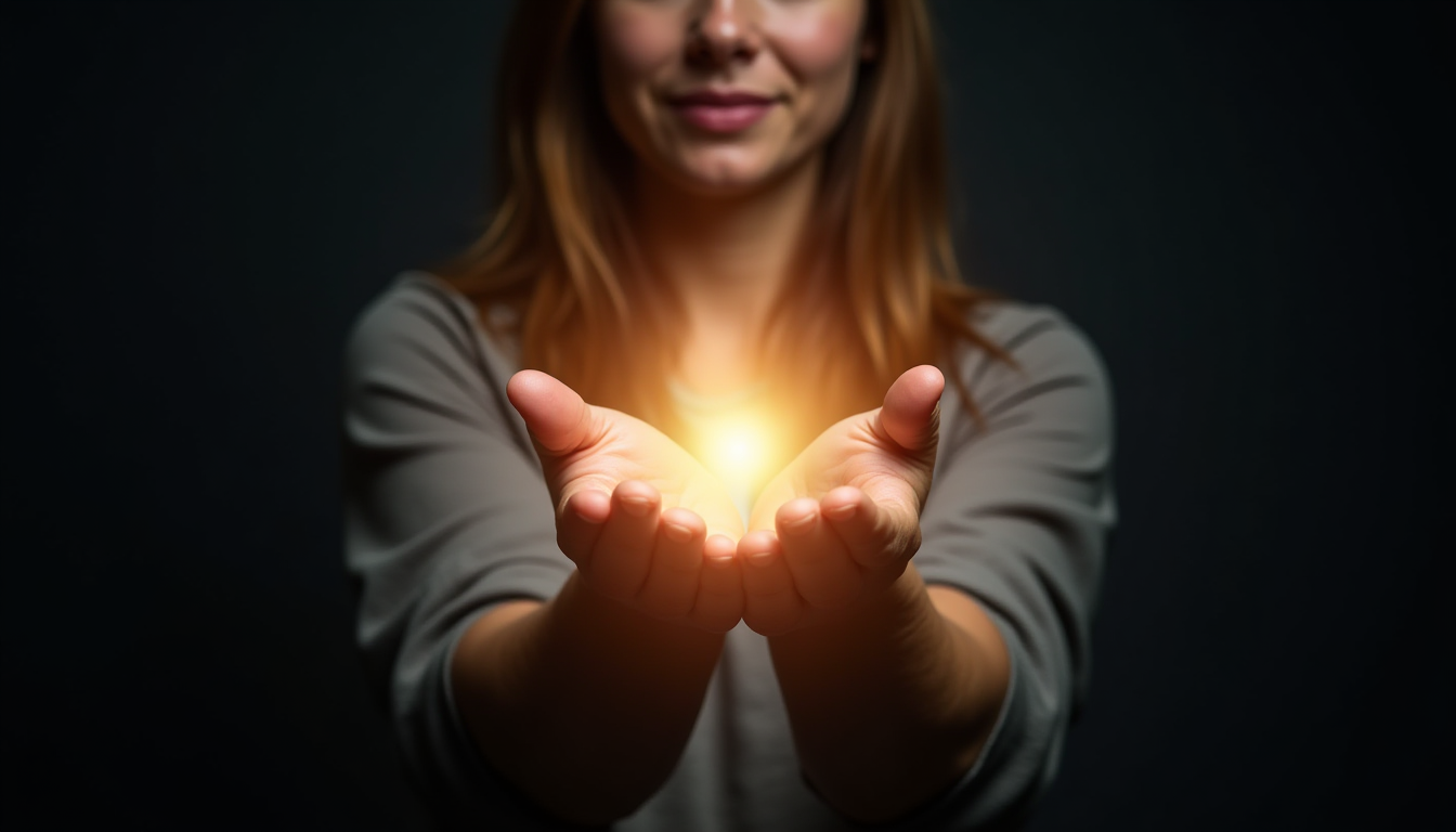 Hands radiating light energy, representing the soul’s frequency.