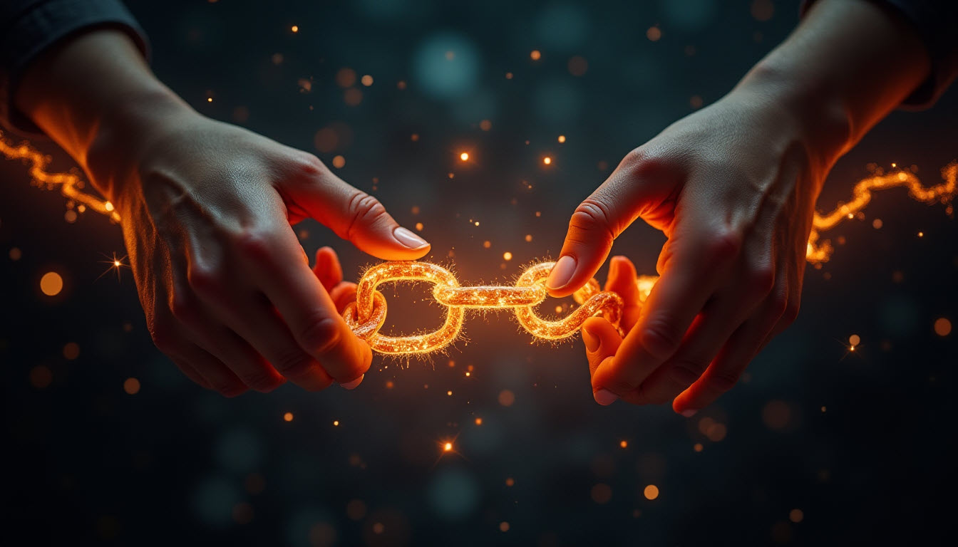 Hands removing digital chains, symbolizing liberation from AI control.