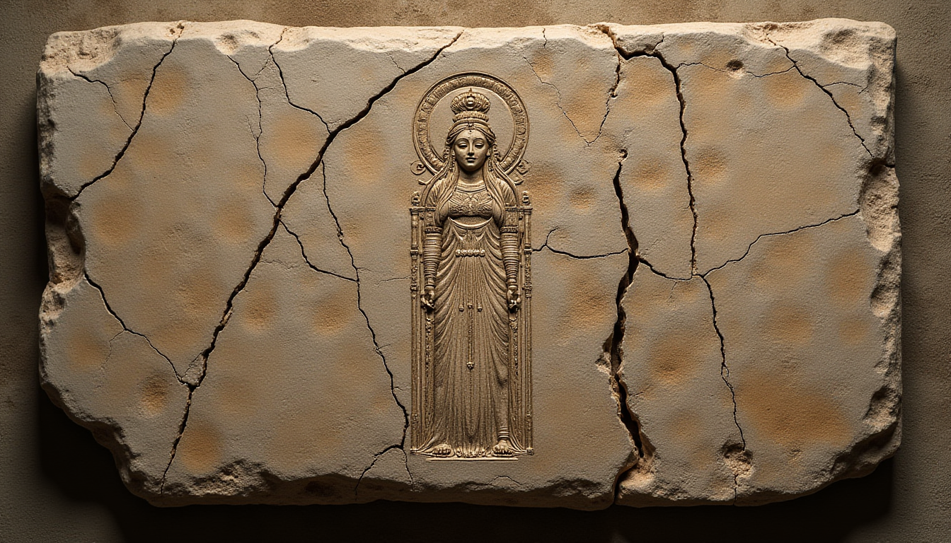 Lost symbols of the sacred feminine carved into stone, damaged by time.